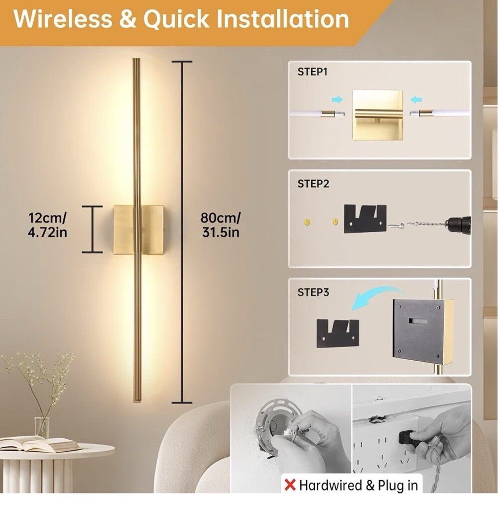 2 Pack Shenmoyl Battery Operated Wall Sconce 10400mAh Wall Sconces Gold *NEW*